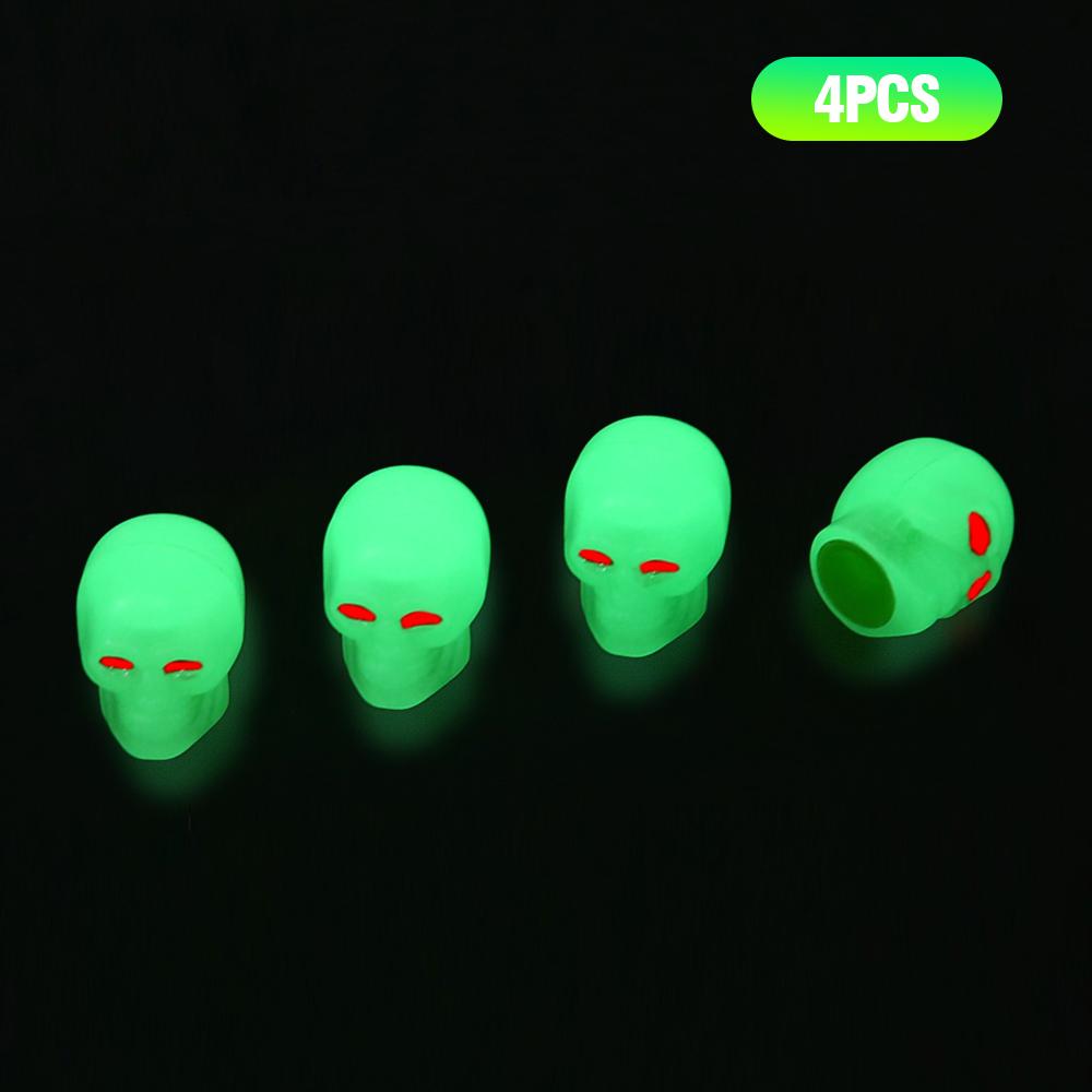 Skull Tire Luminous Valves Cap Night Glowing Tyre Nozzle Cover Universal Auto Truck Motorcycles Bike Fluorescent Valve Stem Caps