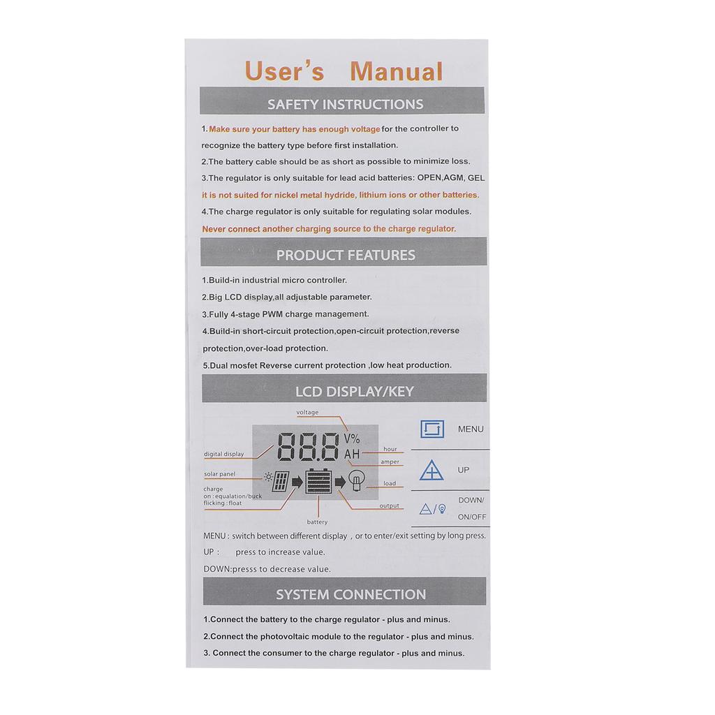 12V 24V Solar Charge Discharge Controller PWM LCD Display Dual USB Output Regulator for Home Industrial Car20A