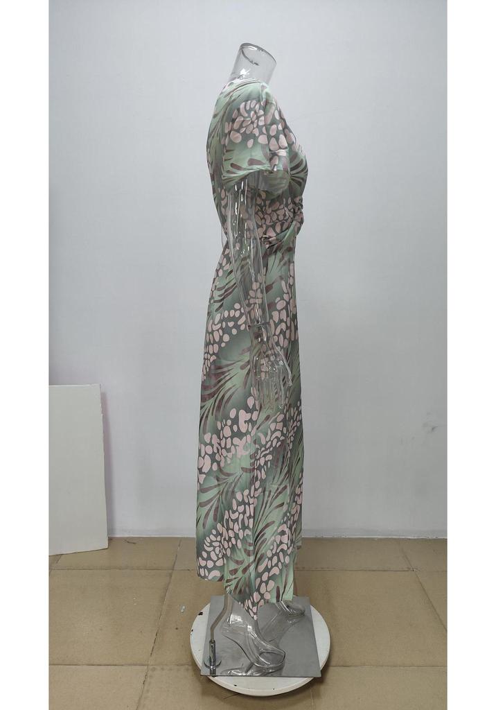 2026 Women's European & American Spring Fashion V-neck Printed Twist Dress