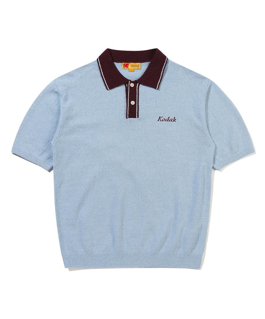 KODAK Collar Contrast Boucle Short Sleeve Knit S.Blue