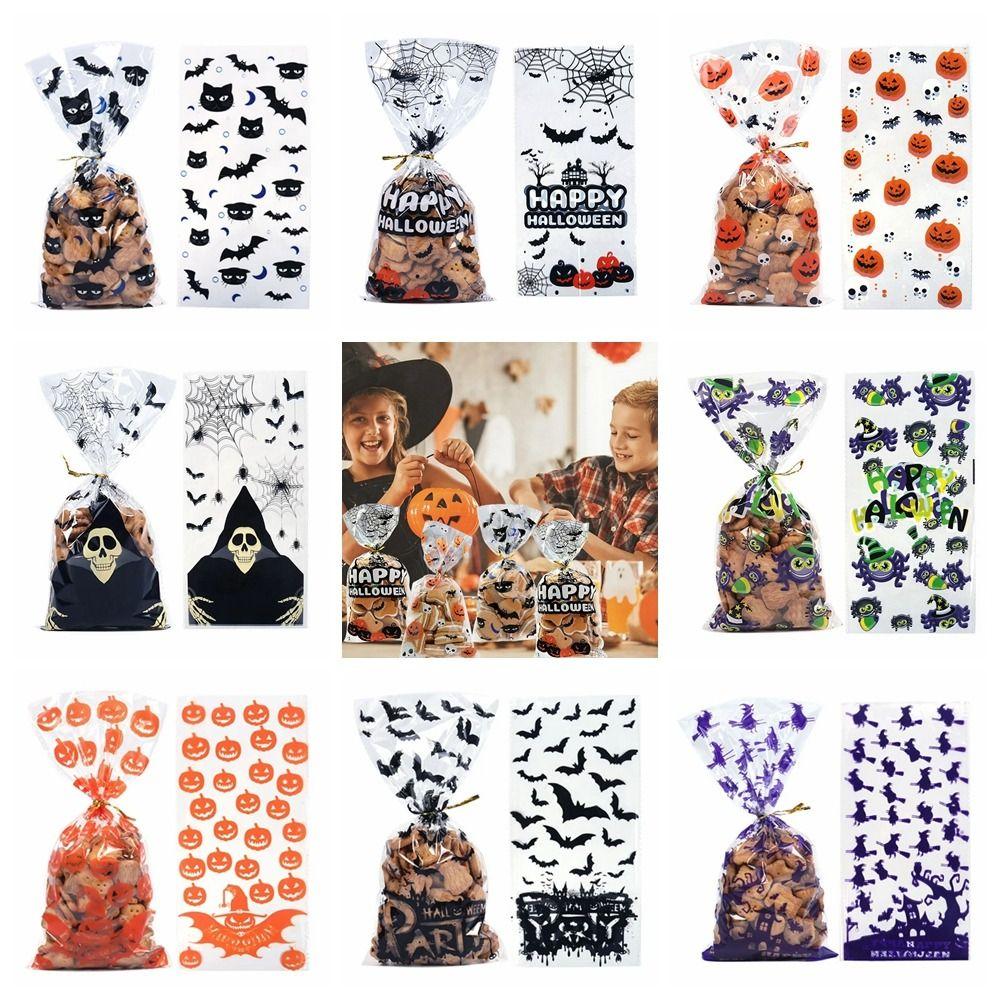 50pcs/pack Bat Pattern Dessert Packaging Bag With Ties Gift Bags Halloween Candy Bags  Home
