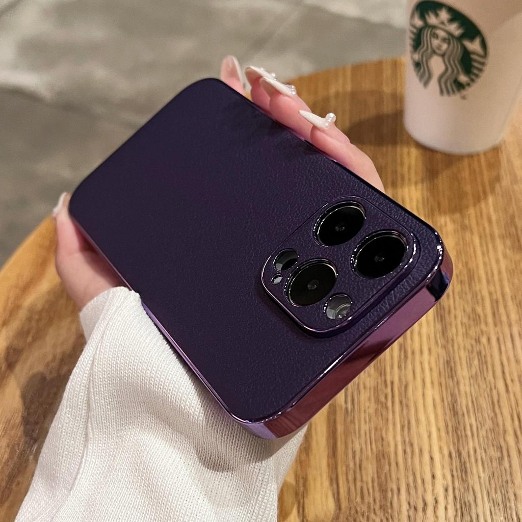 Electroplated Plain Leather Is Suitable for Apple 14promax Phone Cases, Iphone13 Anti-drop 12 Full Cover 14plus Protective Cases
