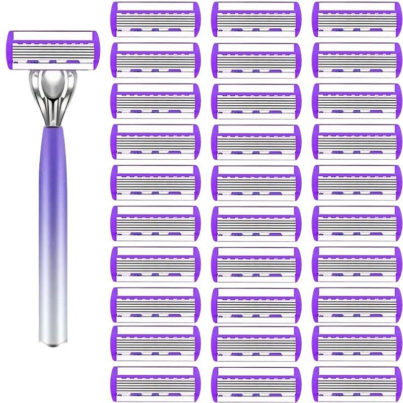 Six-Layer Razor Blade Shaver with Metal Holder for Hair Removal