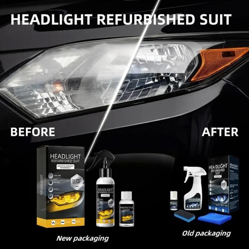Vehicle Headlight Polish and Protective Restoration Kit, Lens Appearance Care with Pump Mist, Sponge and Microfiber-Style Cloth for Daily Use