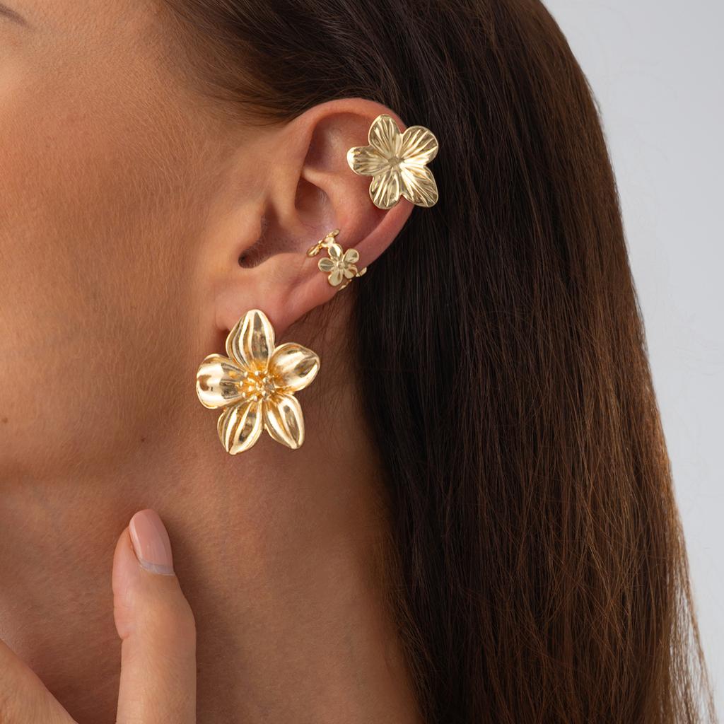 Bohemian-Style 4pcs Starfish Earrings Set Summer Beach Vacation Ear Clip Jewelry Party Gift Metal Star Flower Stud Earring