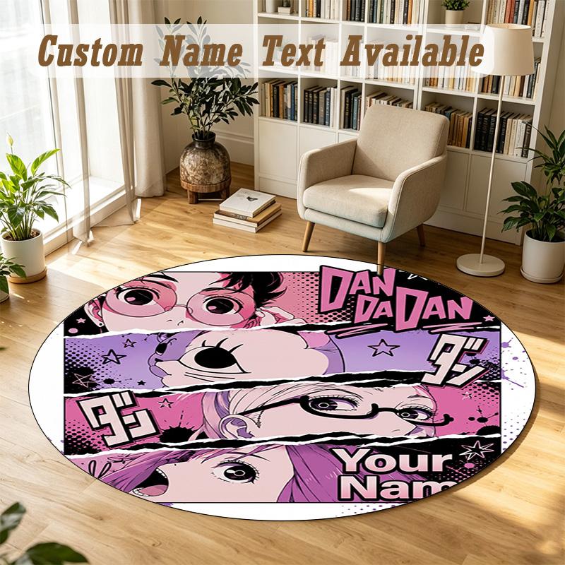 Dandadan Personalized Round Rug Support Custom Name, Soft Home Decor Mat