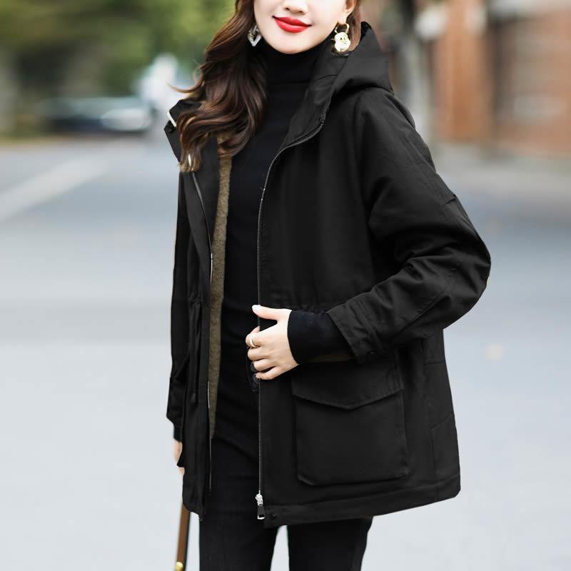 Chaqueta cortavientos de talla grande a la moda, abrigo con forro polar grueso para mujer, invierno