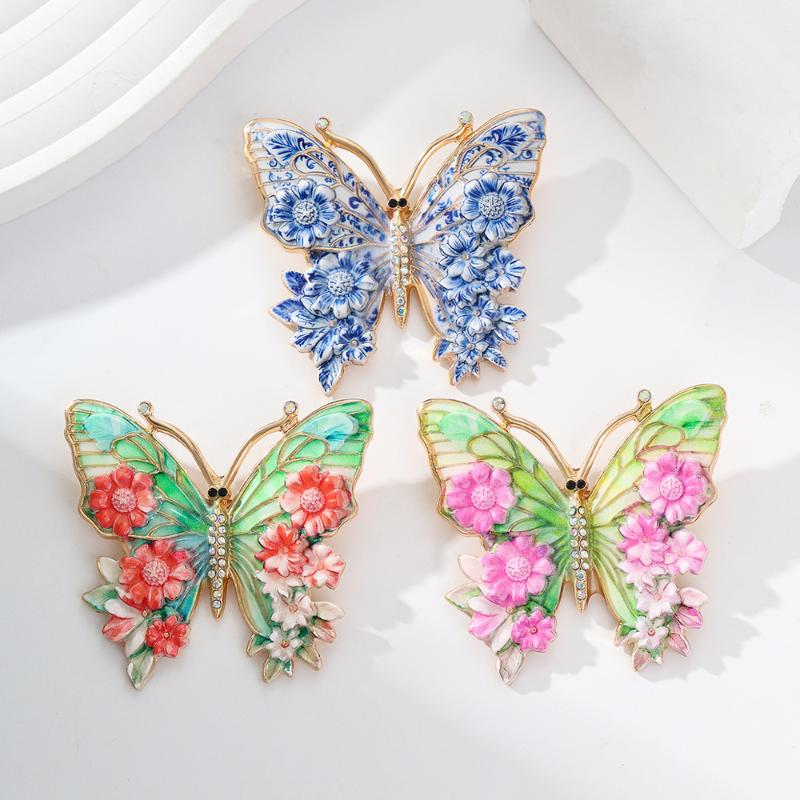 Vintage Big Flower Butterfly Brooches 5-Color Beautiful Insects Brooch For Women Fashion Colorful Animal Pins Jewelry Gifts