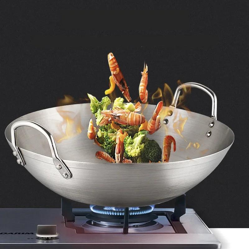 Stainless Steel Wok Pan Home Garden Non-stick Skillet Thicken Pan Gas Stoves Cooking Pot Cauldron Cast Iron For Kitchen