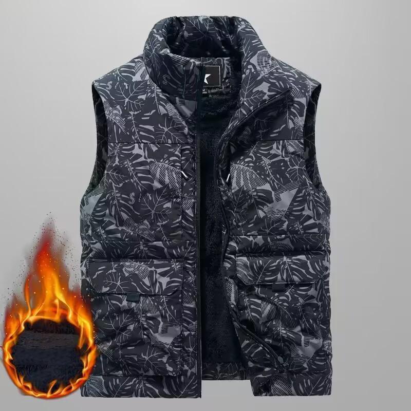 Herren Herbst/Winter Fleece-gefütterte, verdickte Outdoor-Arbeitsstil-Plus-Size-Isolierweste mit mehreren Taschen (Papa Jacke) 5XL