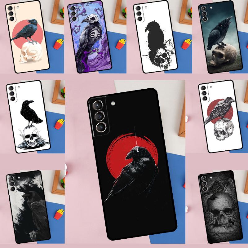 Crow Raven Dark Skull Phone Case For Samsung Galaxy S24 S25 Ultra S9 S10 S20 S22 S21 Plus S23 FE Portector Cover