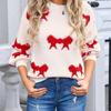 Pull tendance hiver 2026 pour femmes européennes et américaines avec nœud - Col rond, Tricot à manches longues