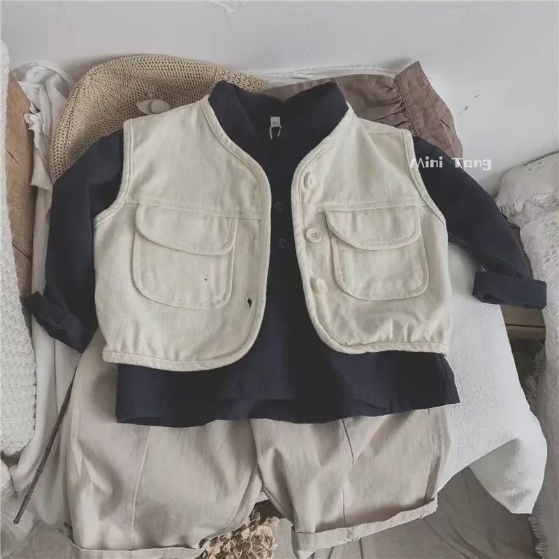 Camisa de manga murciélago estilo japonés retro para niños - Algodón y lino, primavera/otoño, ropa de abrigo para bebé niño