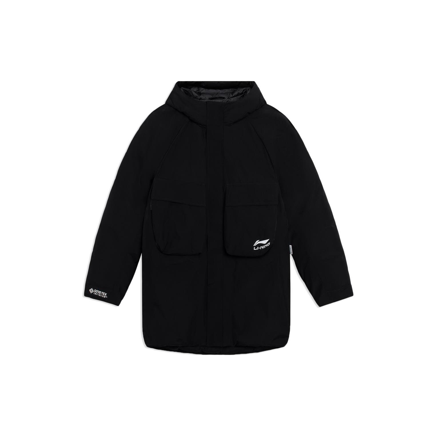 Li Ning Sports Basketball Collection Down Jackets Men s Black Hooded Moderate Quilted Down Jacket AYMS117-1 L