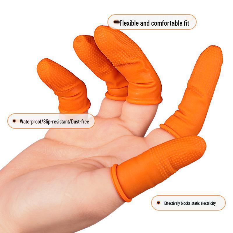 Disposable Orange Latex Finger Cots - Thick, Dust-Free, Powder-Free, Wear-Resistant, Anti-Slip, Pitted.