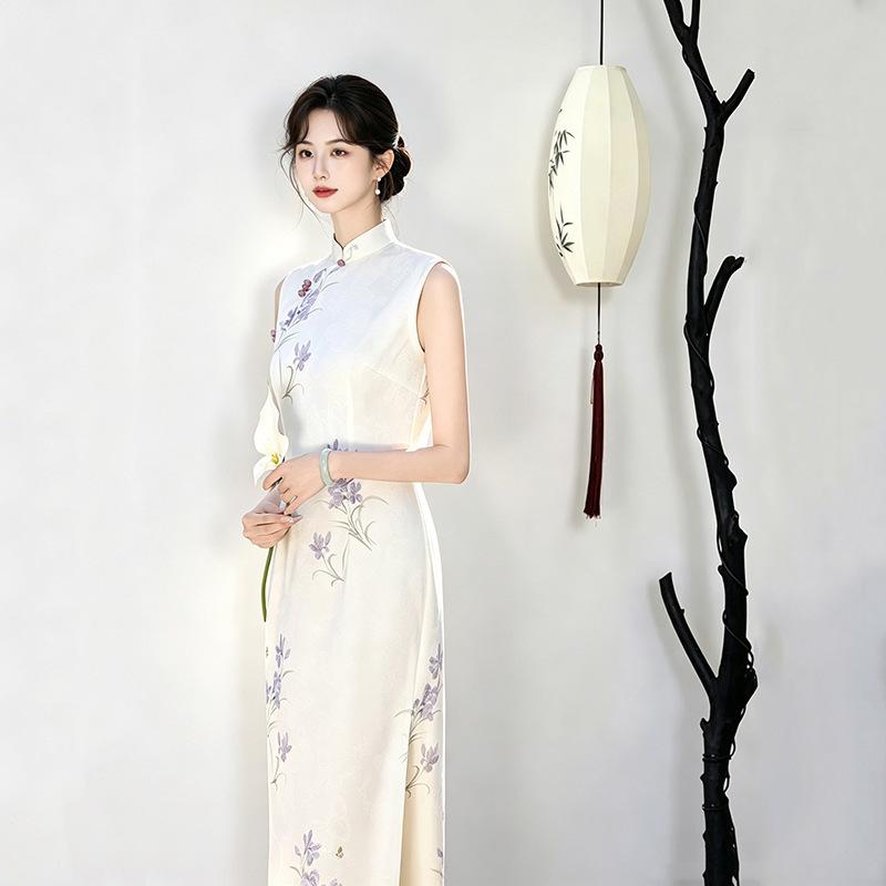 White sleeveless national style new Chinese Suzhou long cheongsam improved young 1011 new women's high sense summer