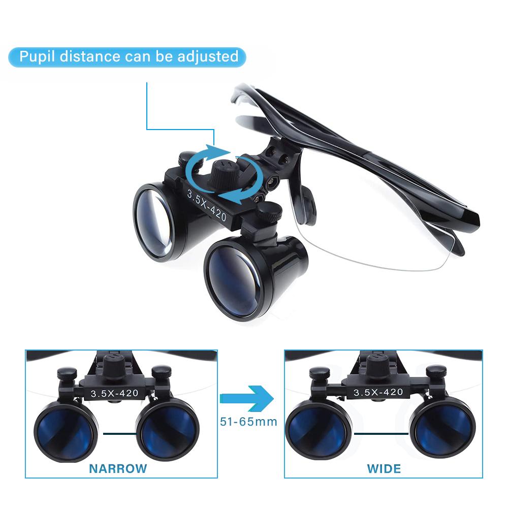 Niceden 2,5X 3,5X LED Dental Lupe Ultraleichte Binokulare Vergrößerungsbrille Zahnarzt Chirurgische Dentalbrille für Dentalchirurgie Winkel