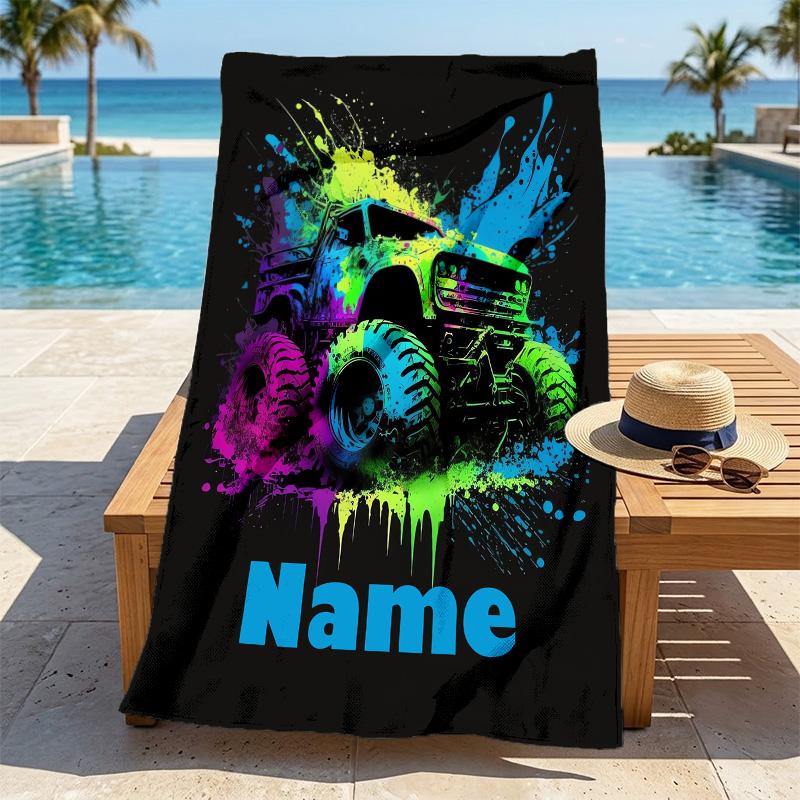 Custom Name Monster Jam Night Stylish Digital Printing Beach Towel Quick‑Drying Absorbent Blanket for Beach Pool Gym Travel