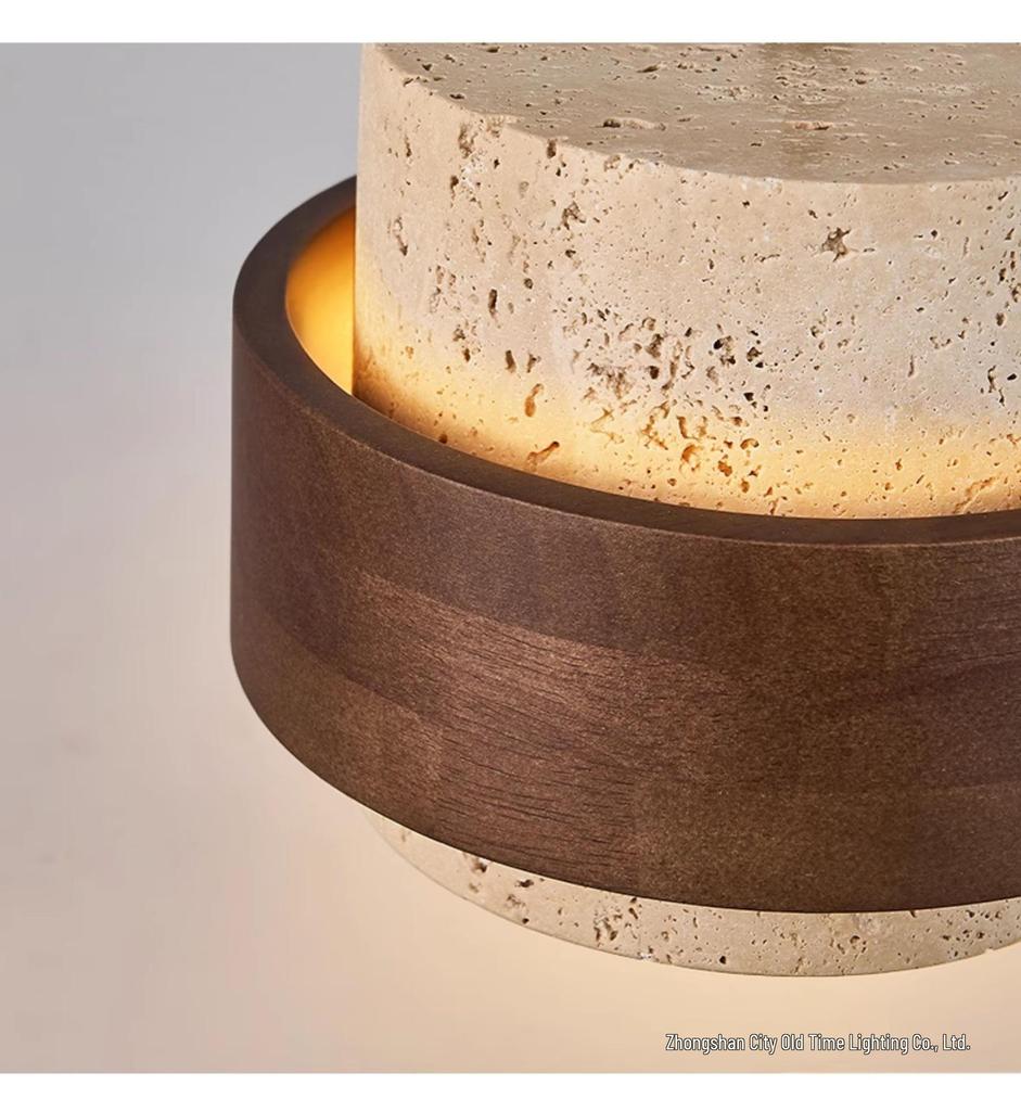 Vintage Yellow Travertine Wabi-Sabi Style Bedside Pendant Light for Bedroom, Bar, or Study