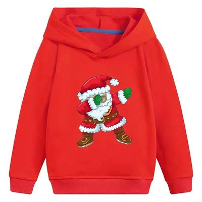 Children's Autumn and Winter Santa Claus Hooded Sweatshirt with Printed Design, Casual and Fashionable Pullover for Young Girls, Christmas Themed Top