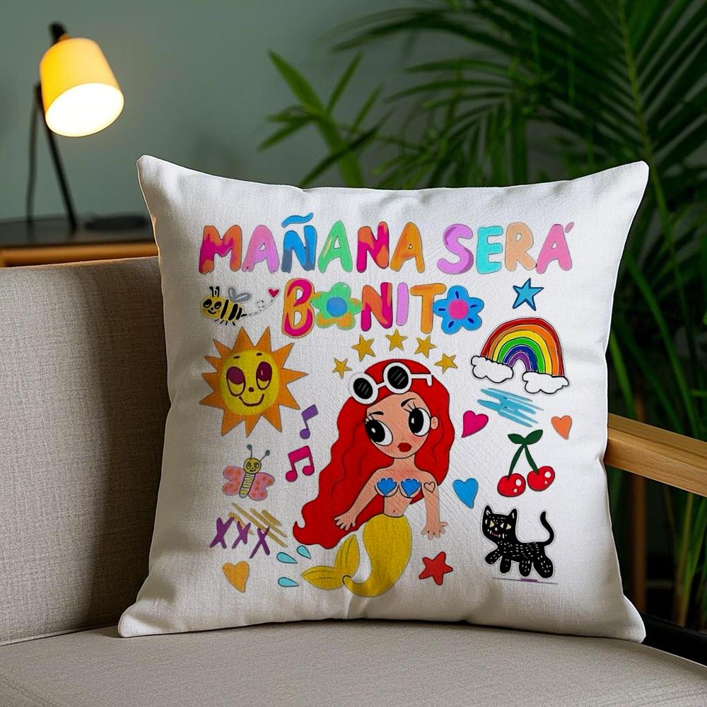 Cartoon Manana Sera K-Karol G Cushion Cover Soft Short Plush Double-Sided Printing Home Decor Machine Washable Pillow Case Gift