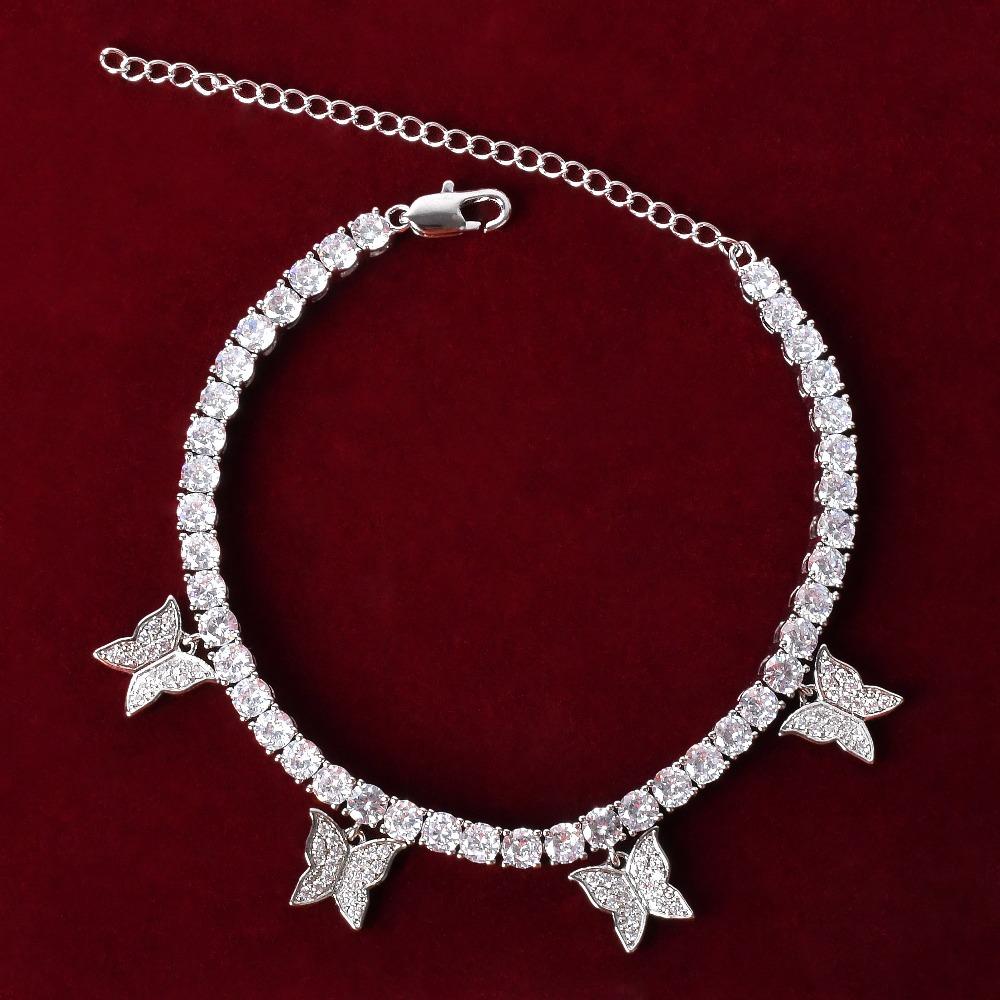 Aokaishen Butterfly Tennis Link Chain Anklet for Women Gold Color Charms Hip Hop Foot Jewelry Bracelet On The Leg
