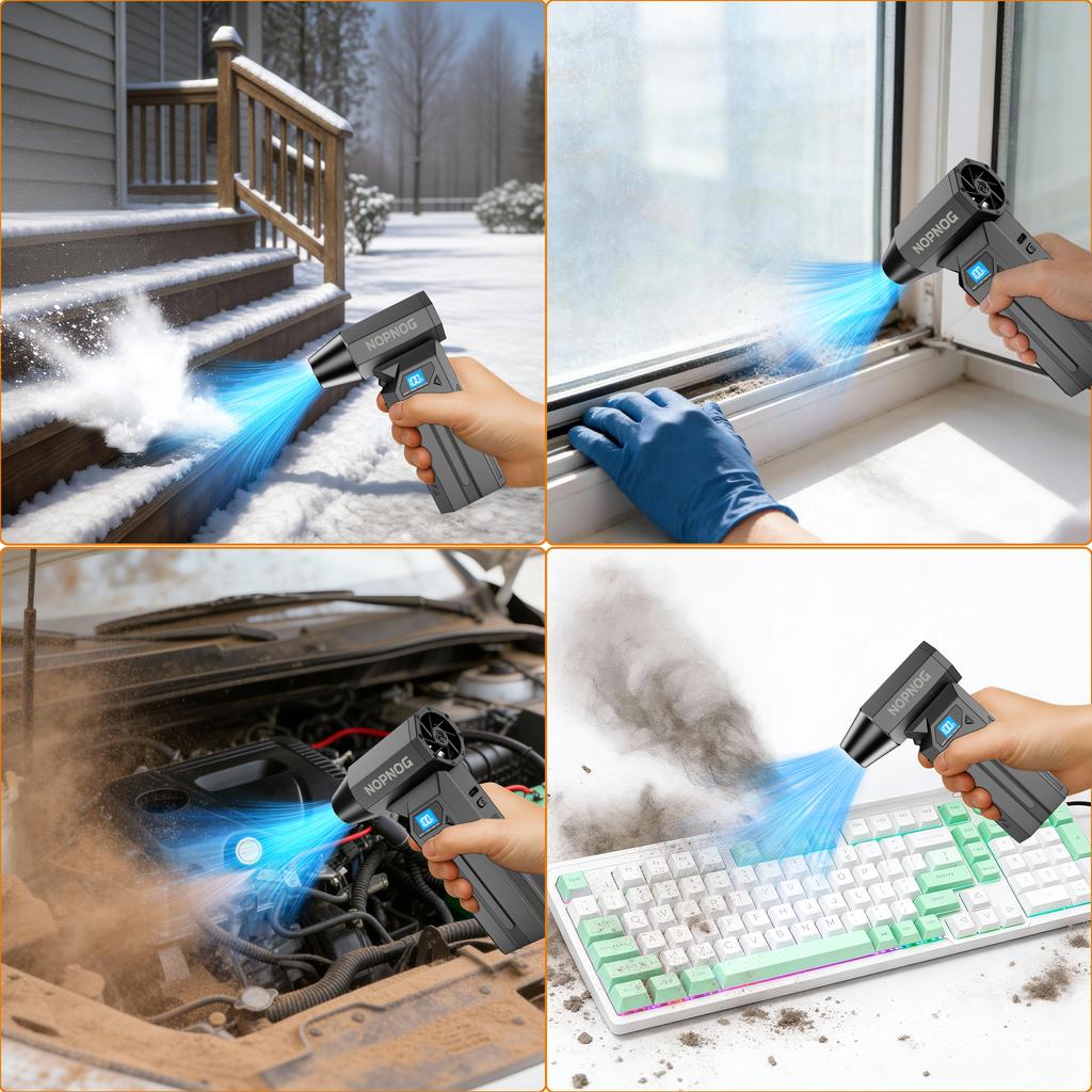 Car Snow Removal Turbo Blower Strong Blowing Jet Fan Portable 4 Gears Adjustable Type-C Charging 140000RPM LED Light Electric Air Duster