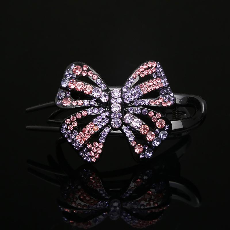 Koreanische Elegante Strass Schleife Haarspange - Drei-Zahn Entenschnabel für Hochsteckfrisuren