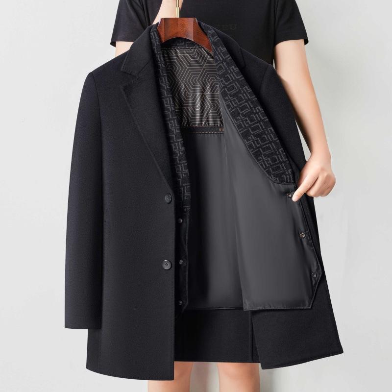 

Кашемировое пальто с пуховой подкладкой, мужское, средней длины, зимняя одежда для папы, шерстяной шарф среднего возраста, утолщенное пальто с воротником 195