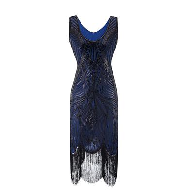 Vintage Women's Sequined Dress Beaded Fringed Dress V-neck Evening Dress Sequined Dress Bridesmaid Dress