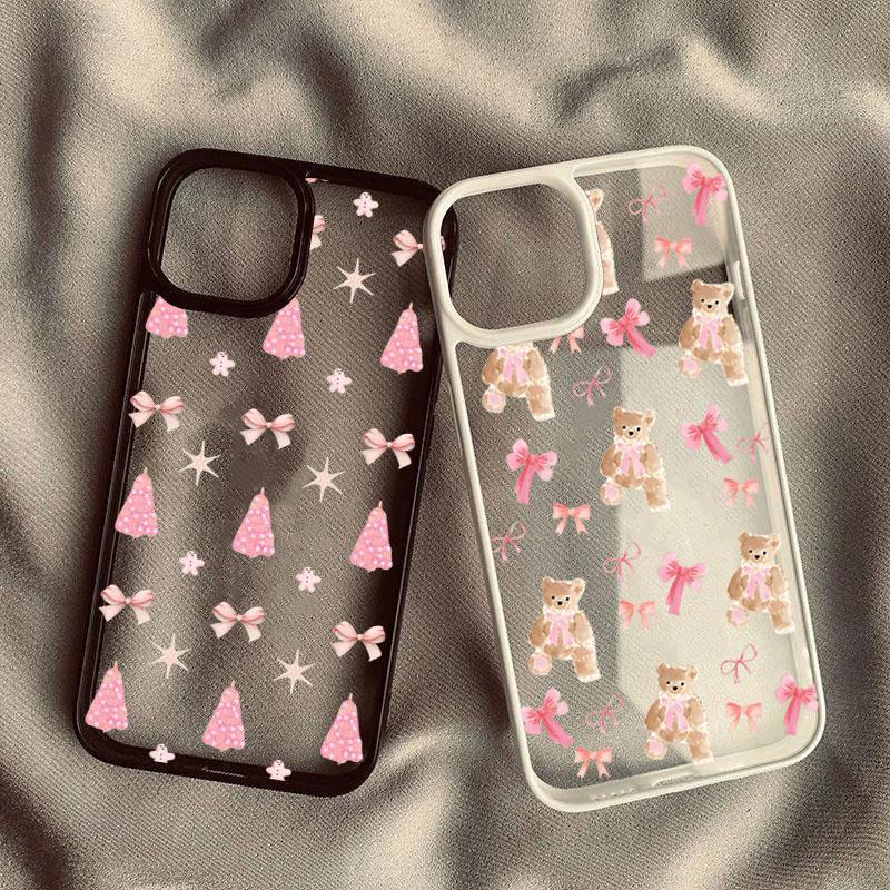 Pink Bow Bear Christmas Tree Phone Case for Samsung Galaxy S23 S22 S21 FE A56 A55 A54 S25 S24 Ultra A06 A16 A15 A35 A34 5G Cover