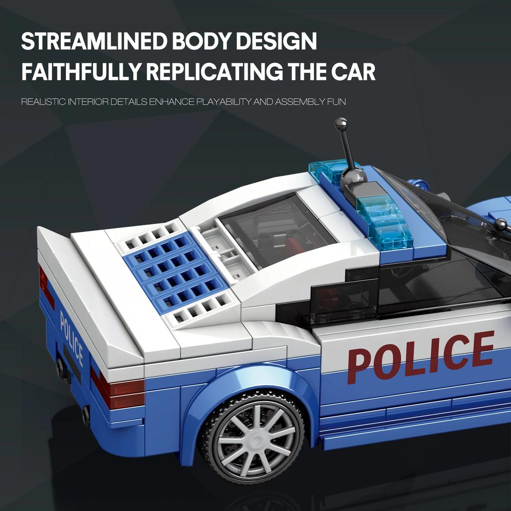 Non-Toxic 313Pcs Blue Police Car Toy Building Blocks 1:24 Model Car Bricks Desktop Decoration Puzzle Assembly Toys For Kids Holiday Gifts
