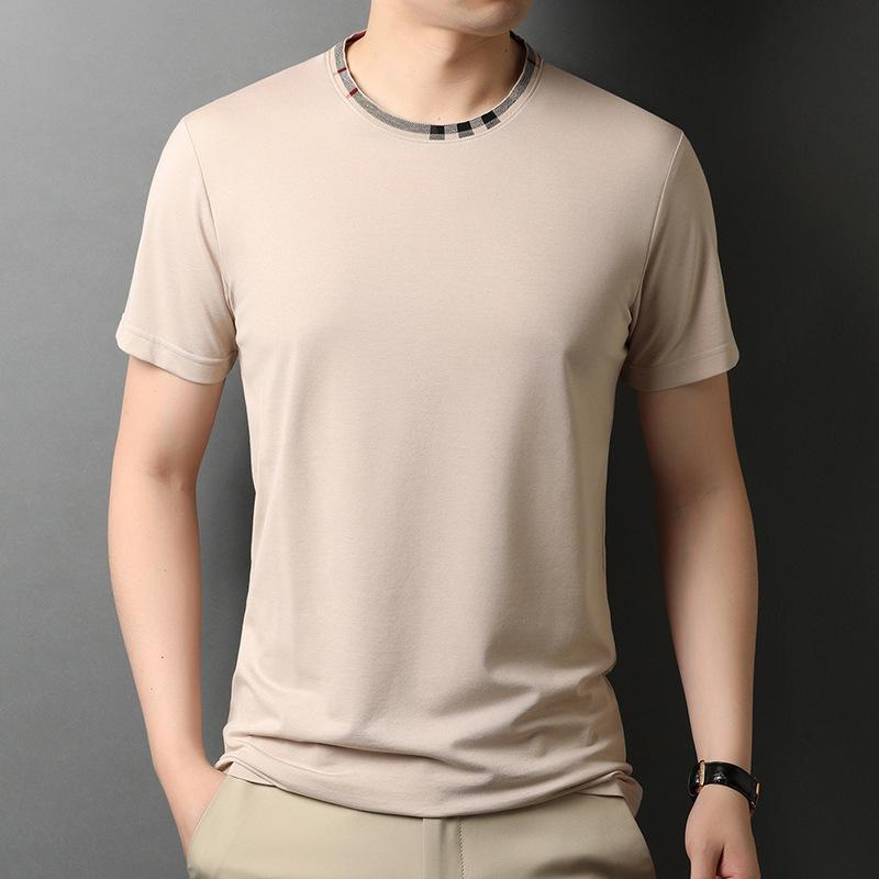 Summer New Round Neck Mulberry Silk Men's Short-sleeved T-shirt Summer Top Half-sleeved Casual T-shirt Men's Clothing