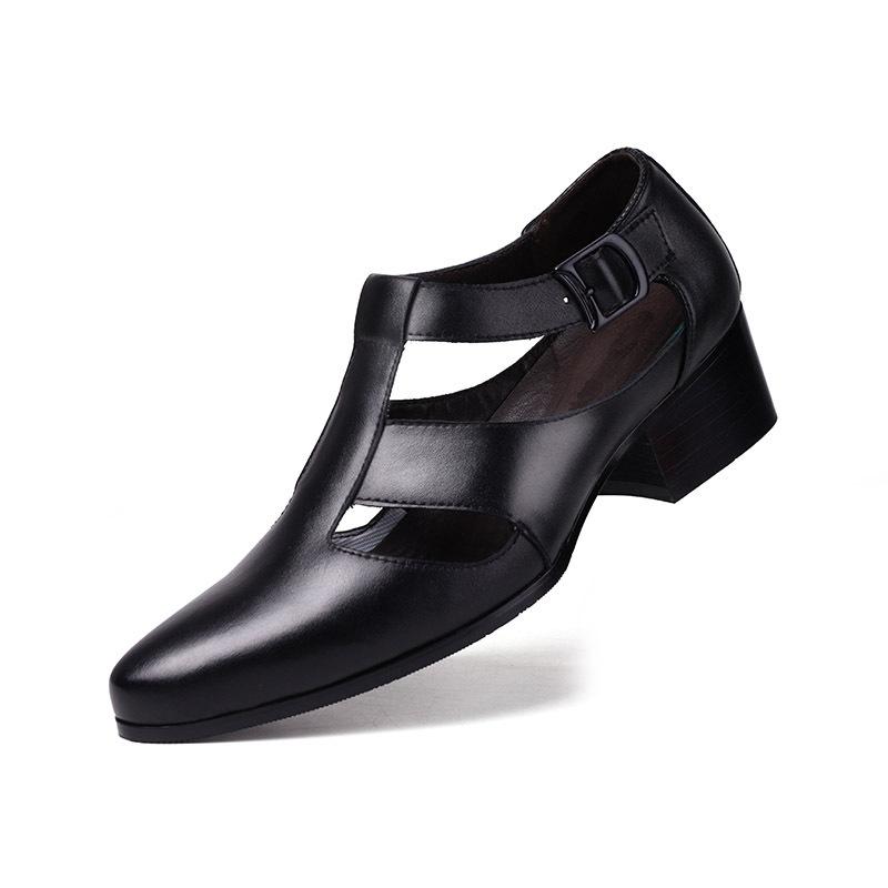 2025 Summer Business Dress Cool Leather Shoes Sandals Men's High Heels Hollow Pointed Shoes Men's Shoes Breathable Hole Shoes