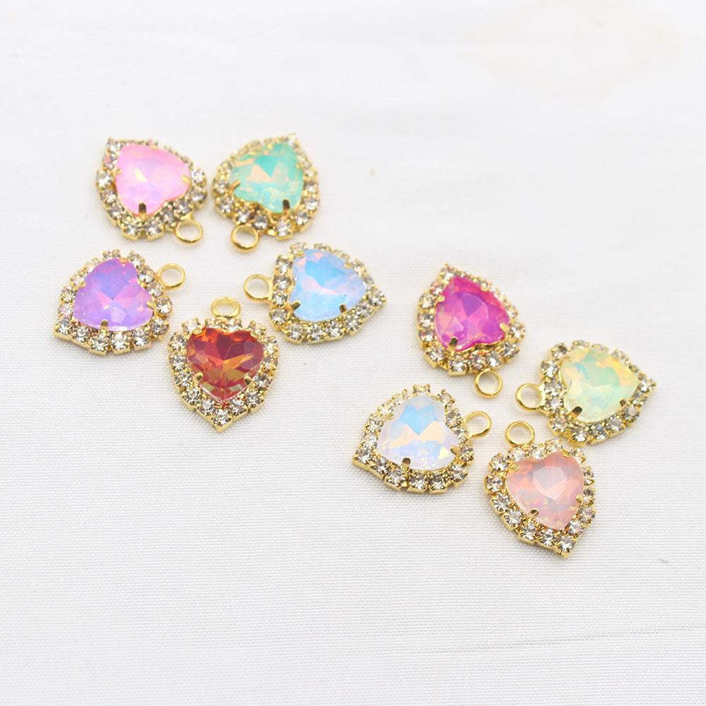 10 Pieces of 15 * 20mm Peach Heart Mocha Rhinestone Pendant, DIY Handmade Pet Necklace Accessories, Clothing, Wedding Decoration