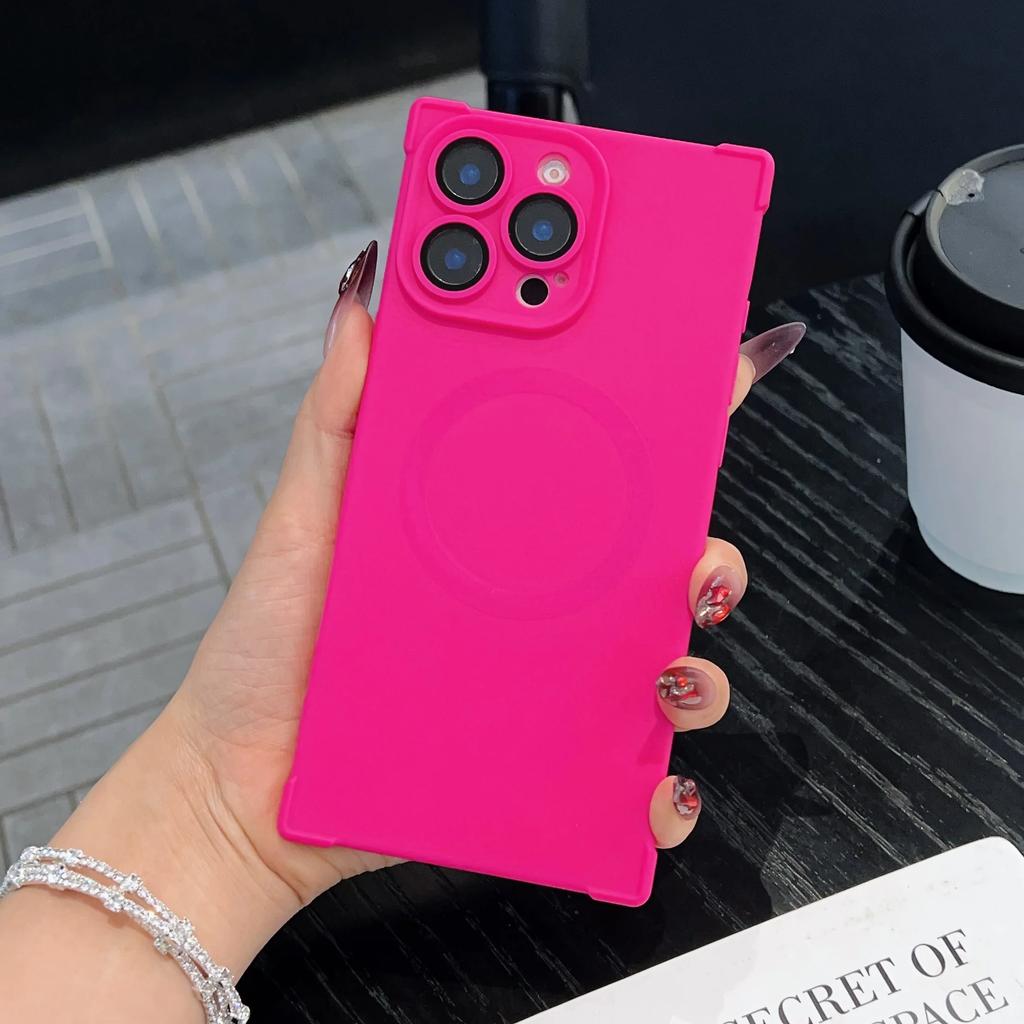 Air-cushion Shockproof Magnetic Case For iPhone 16 15 14 13 12 Pro Max Plus Glass Lens Protection Simple Magsafe Silicone Cover