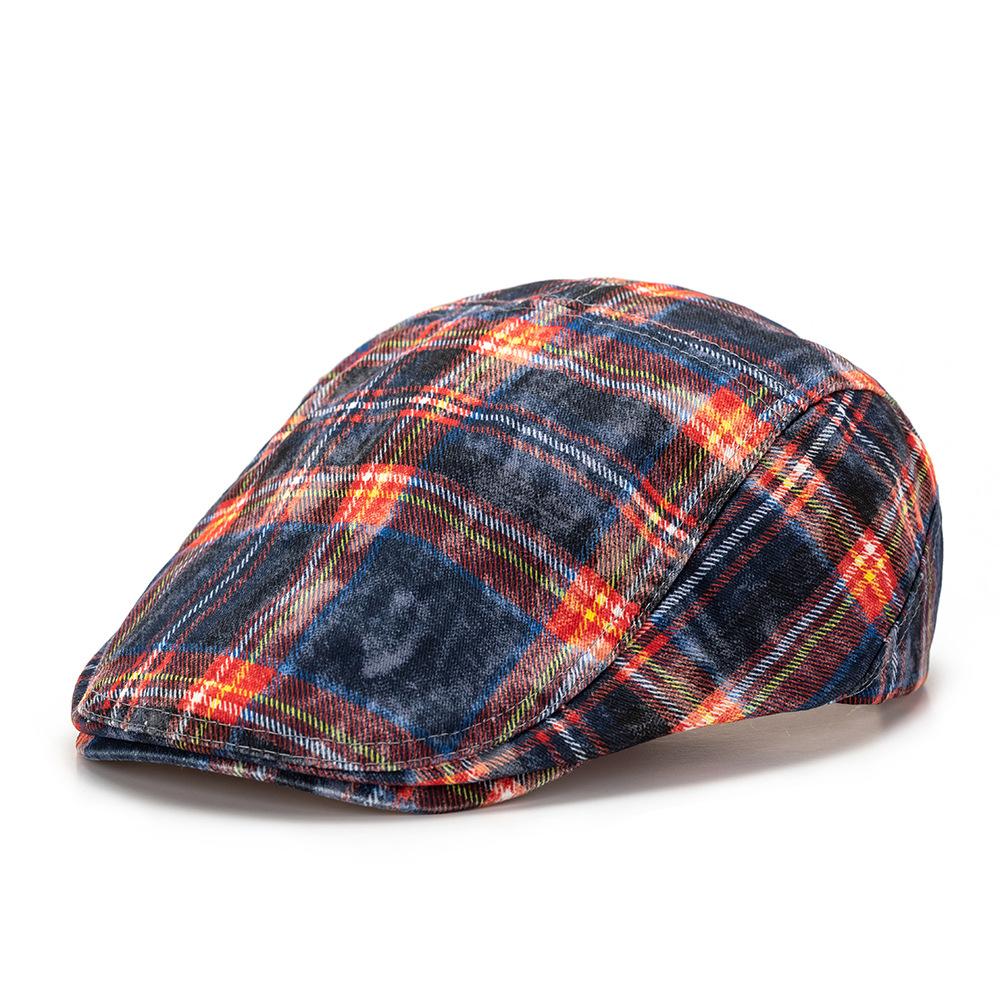 British Style Contrast Color Plaid Beret Women's Spring Summer Paintsman's Cap Men's Peaked Cap