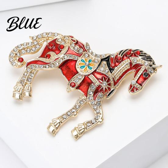 Elegant Horse Pin Alloy Multicolor Brooch Rhinestone Inlaid Standing Lapel