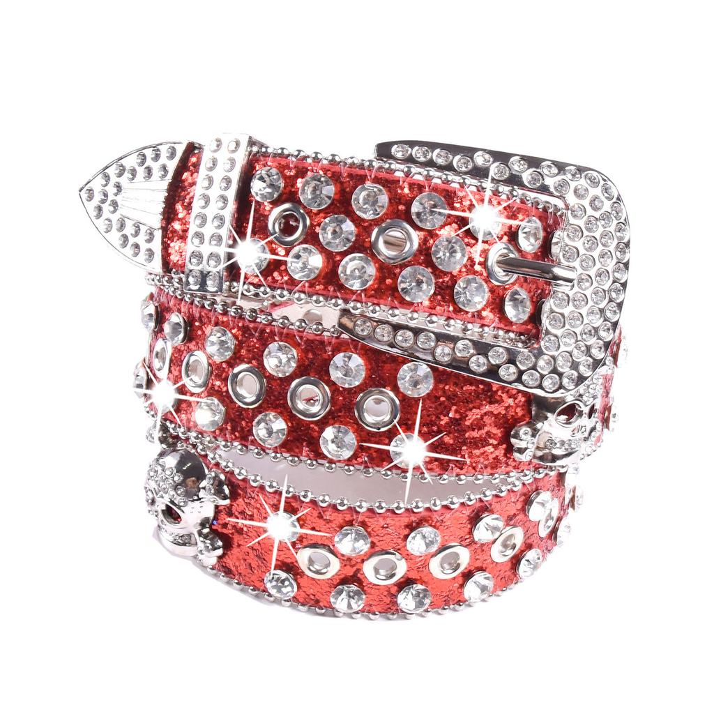 Sparkling Rhinestones Waistband Punk Design Belt Unisex Fashion Accessory PU Leather Sash Comforable