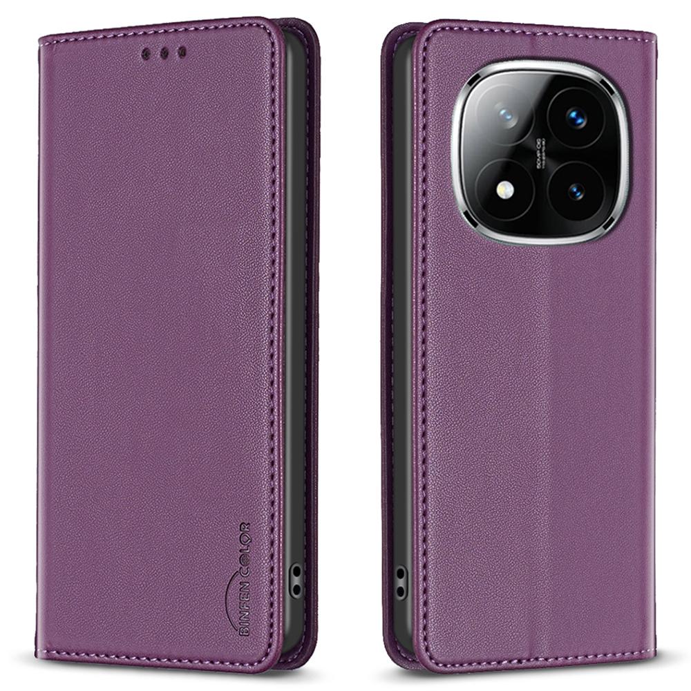 

Шкіряний чохол BINFEN COLOR BF18 для Xiaomi Redmi Note 14 Pro 4G зі слотами для карток та телефоном Dark Purple
