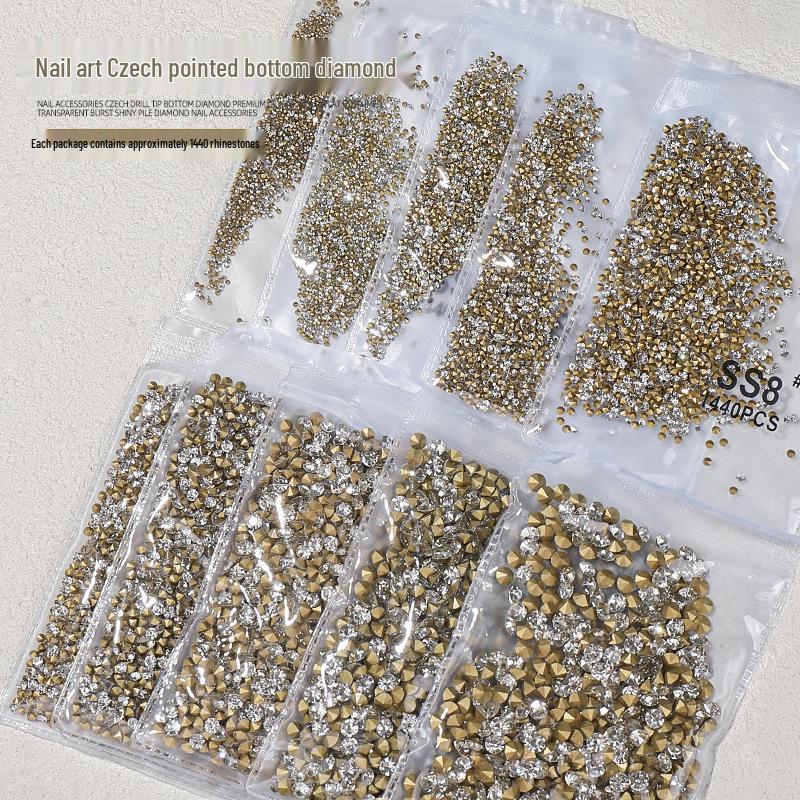 Pointed Bottom Czech Rhinestones for Nail Art - Glass Transparent Accents for Nail Decorations