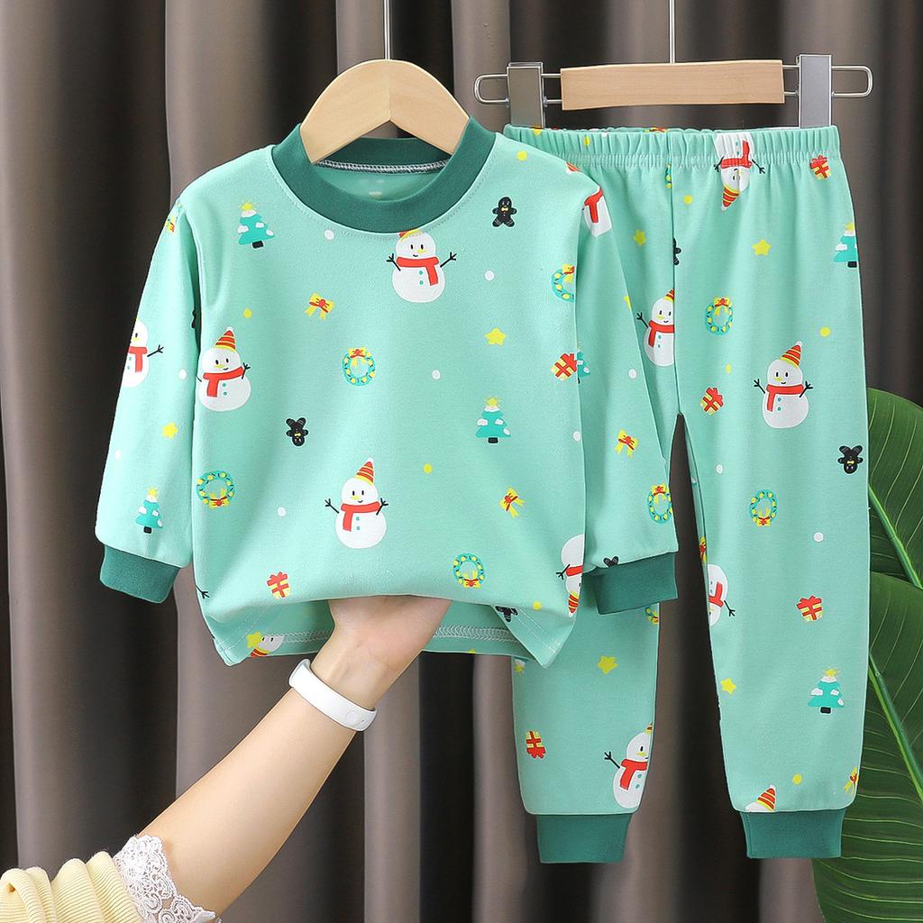Kids Cotton Thermal Underwear Set Boys Girls Autumn Pajamas Home Wear Long Sleeve Top And Pants Baby Warm Base Layer