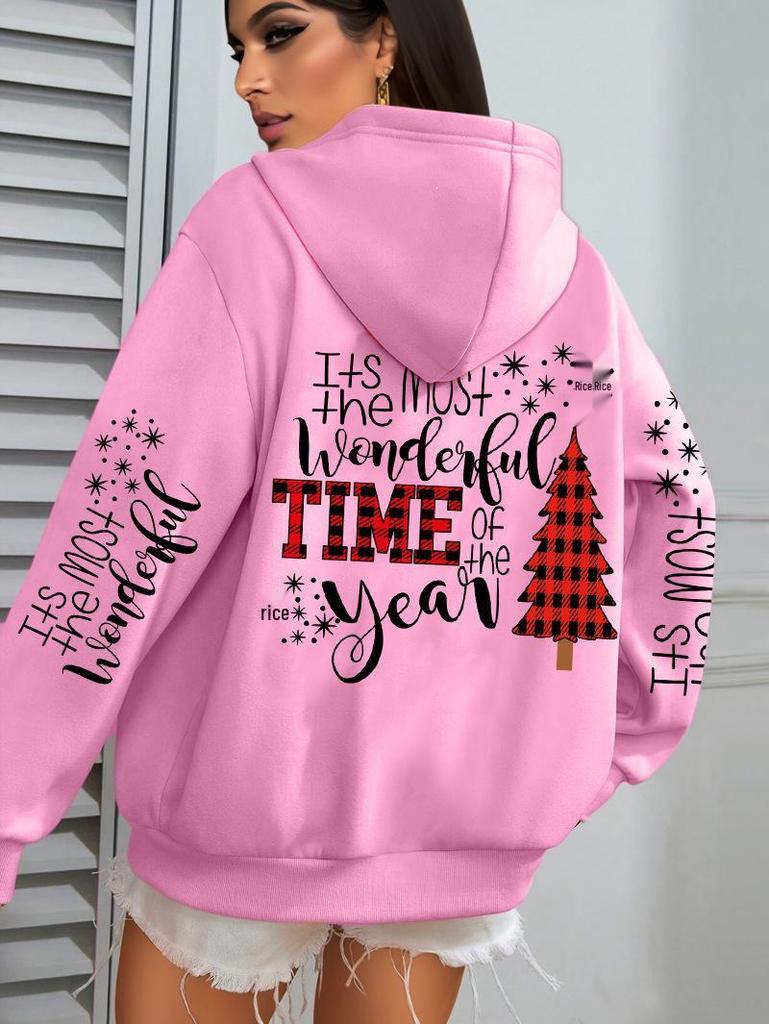 Women's Creative Christmas Tree Print Hoodie - Casual Loose Autumn Pullover