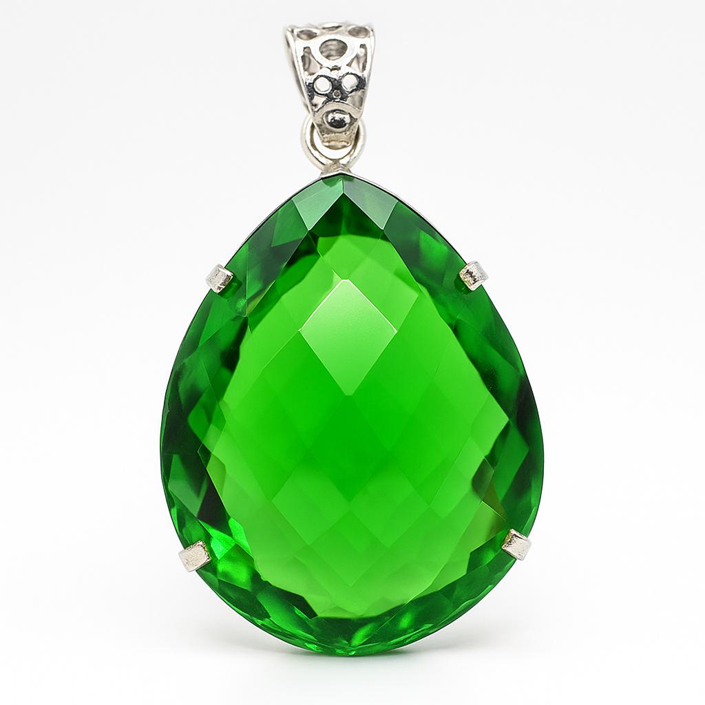 Natural Certified Green Topaz 100 Ct 925 Sterling Silver Huge Size Pear Pendant AI-39-NS