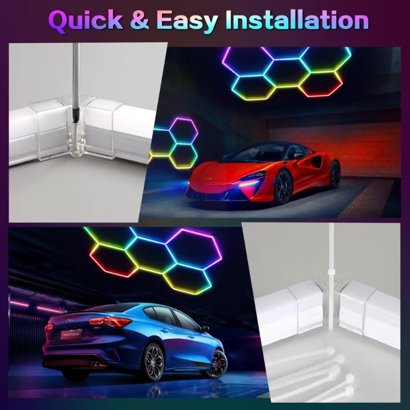 RGB Hexagonal Seven-Color Honeycomb Light for Garages, Gyms, Car Washes, E-sports Rooms, and More