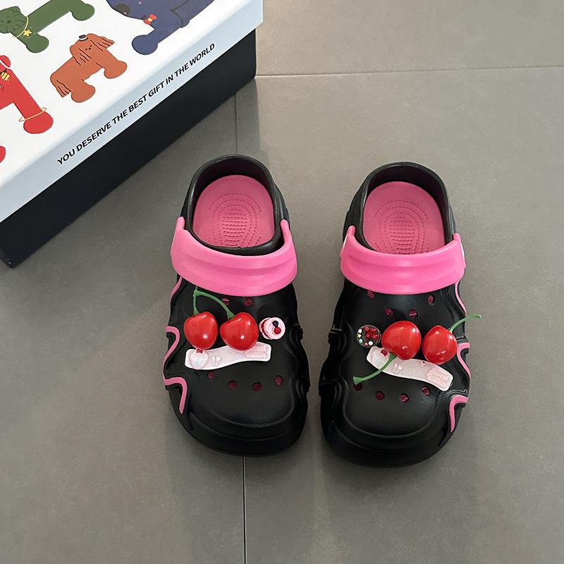 Cartoon cherry breathable hollow sandals summer new fashion versatile casual thick sole heightening hole shoes women