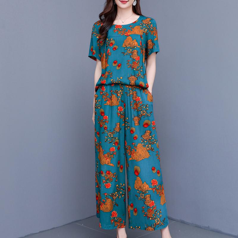 Summer Plus Size 2 Piece Sets Women Outfit Elegant  Loose High Waist Wide Leg Trouser Sets Female