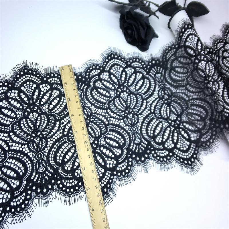 1.5m x 21cm Black Chantilly Lace, Non-stretch Vintage French Eyelash Lace Trim for Sewing, Lingerie, Dress, Garment, Crafting