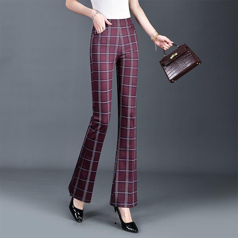 2025 Frühjahr karierte Micro-Flare-Hose: Schlankmachende, elastische und vielseitige Damenmode