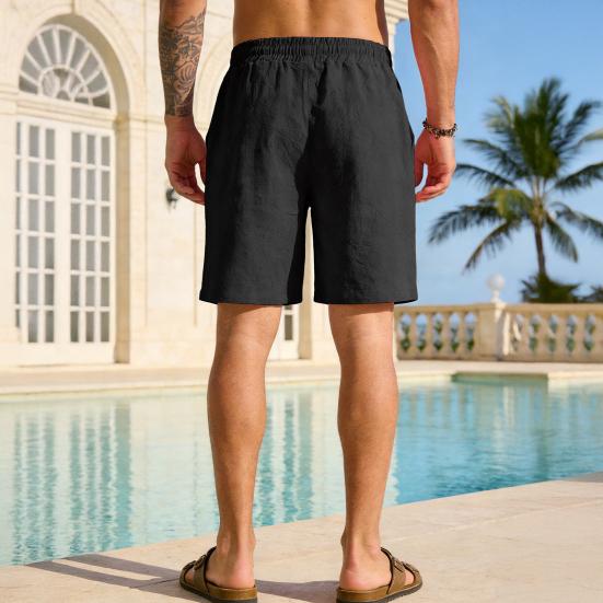 Men Shorts with Reinforced Pockets Elastic Waist Adjustable Drawstring Pure Color Loose Fit Outdoor Sport Shorts Casual